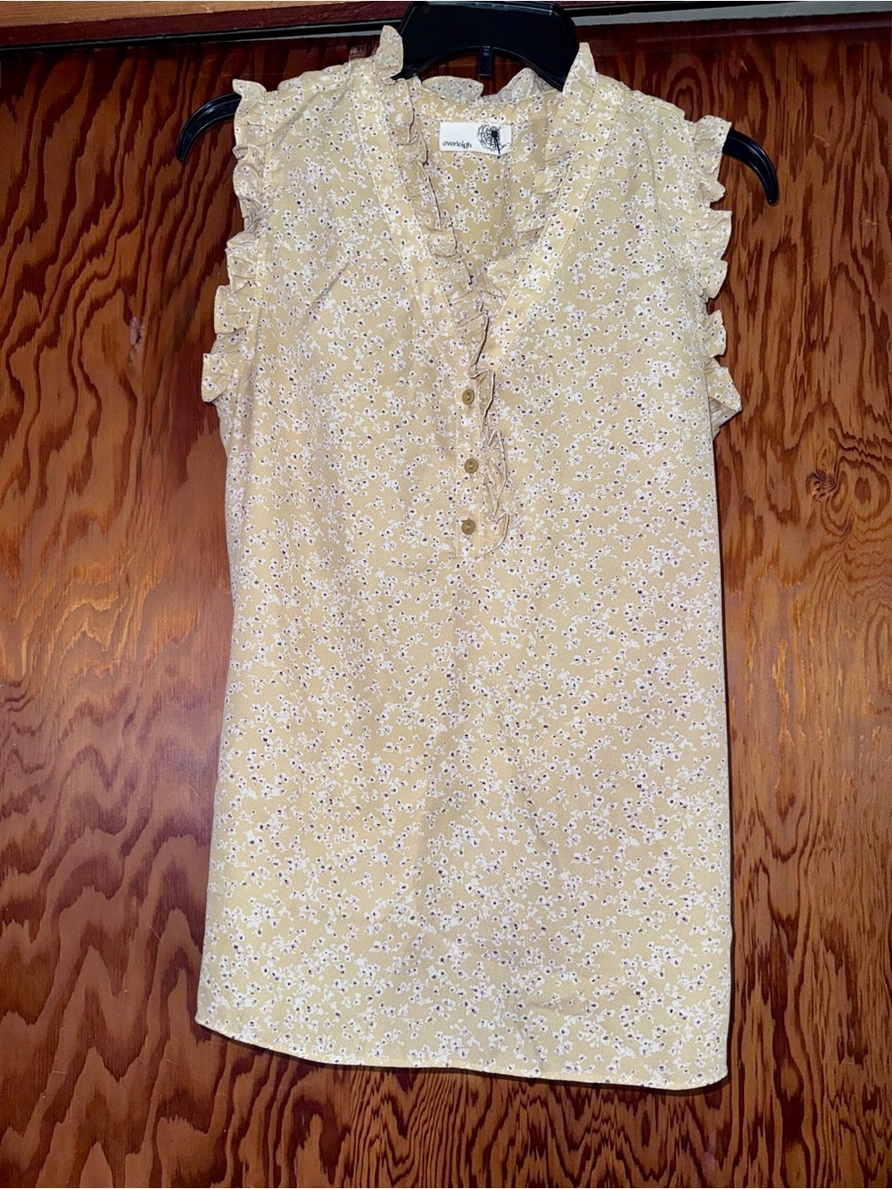 everleigh Soft Yellow Floral Ruffle-Trim Sleeveless Top